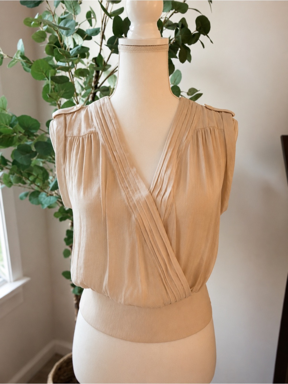 Beige Wrap Sleeveless Blouse – Size M